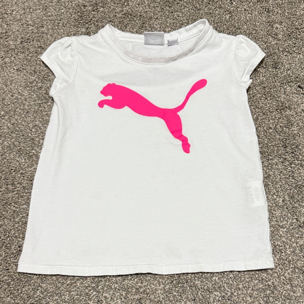 Puma Kids White Tee with Pink Logo